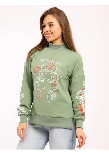 Kem Büyük Bedenli Baskılı Sweatshirt 334881386 Yeşil