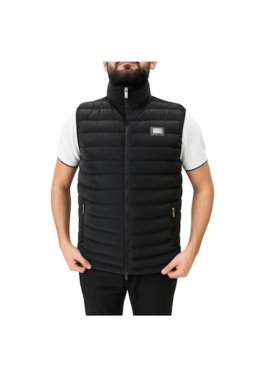 Erkek Siyah Nova Kumaş Şişme Yelek - İç Cepli Siyah