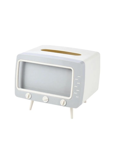 Yuntech01 Retro Tv Desenli Çift Fonksiyonlu Peçete Tutucu İle Telefon Tutucu - Ev Ve Ofis İçin Pratik Dekor Aksesuarı Beyaz