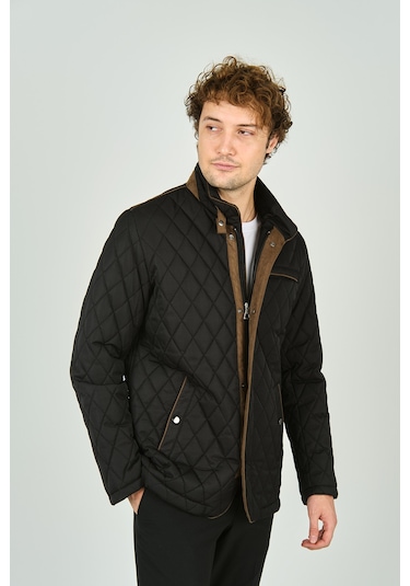 Daynax Erkek Dik Yaka Fermuar Ve Çıtçıt Kapamalı Kapitone Kaban 1000 Siyah Siyah