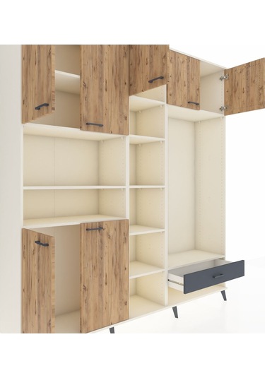 Hyperion Dolap 11 Raflı Tek Çekmeceli 7 Kapaklı 220x44x243 Aytaşı-çam/antrasit Atlas Çam/antrasıt