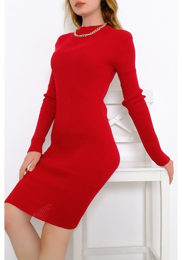 Mokashopin - Bisiklet Yaka Triko Elbise Kırmızı - 571.1612. 001