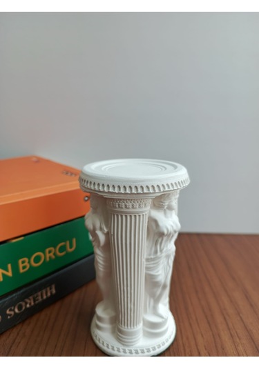 Antik Sütun Heykel Şamdan, Obje, El Yapımı, Ev Dekoru, Masa Dekoru Beyaz