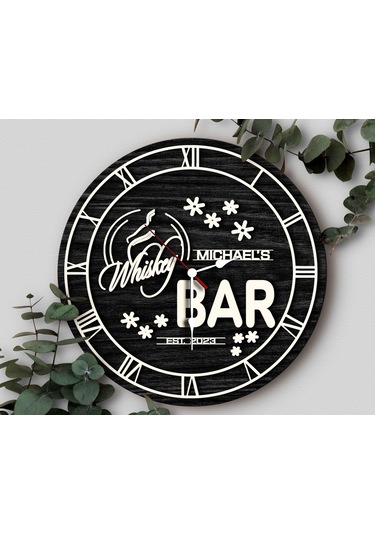 Bk Gift Barlara Özel Dekoratif Siyah Ahşap Duvar Saati 35cm-22 , Bar Duvar Saati , Cafe Duvar Saati , Özel Ahşap Saat Kobitmeyen138352 Bk Gift