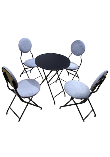 Gri Kumaş Metal Bahçe Takımı - 4 Sandalye + 1 Masa
