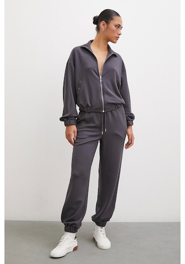 Never More Fermuarlı Sweatshirt Füme