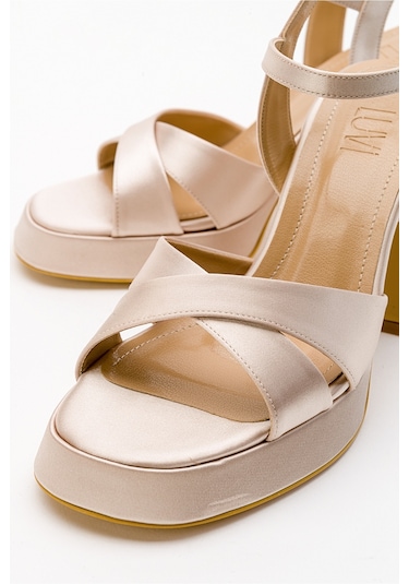 Luvishoes Lello Bej Saten Kadın Topuklu Ayakkabı Bej