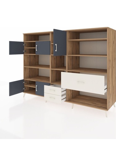 Kronos Dolap 13 Raflı 3 Çekmeceli 5 Kapaklı 220x59x163 Çam-antras Çam-antrasit/aytaşı