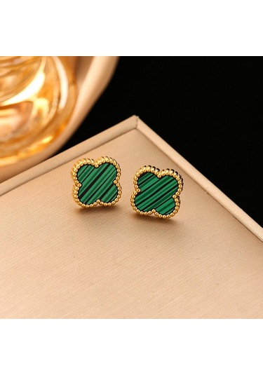 Yeşil Dört Yapraklı Yonca Titanyum Çelik Küpe Yaz Niş Tasarım Yüksek Dereceli Küpe Duygusu Mizaç Bayanlar Küpe Yeşil