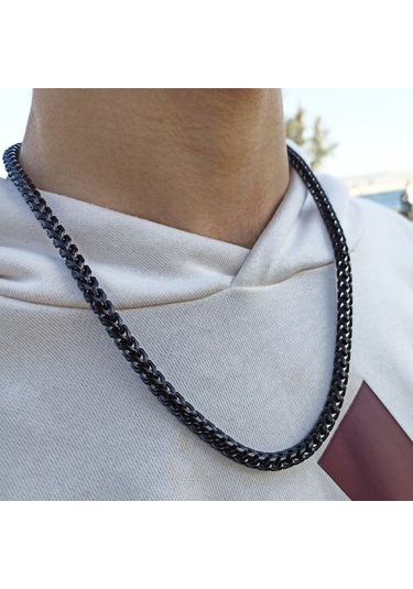 Erkek Çelik Kolye Kare Model Paslanmaz Çelik Kolye Gümüş