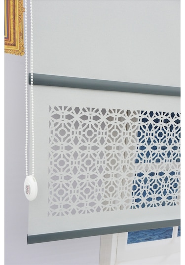 Lazer Stor Perde - Renkli Çıta Detaylı Gri