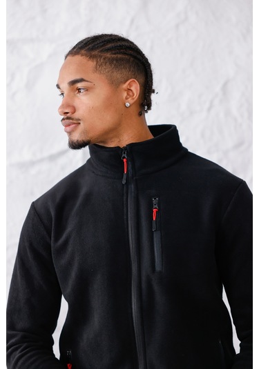 Monox Erkek Biyeli Fermuarlı Spor Polar Ceket Siyah