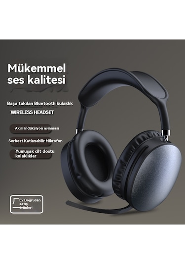 Başa Takılan Bluetooth Kulaklıklar Uzun Ömrü Katlanır Mikrofon Oyun Kulaklıkları Yüksek Ve Kulaklara Basmaz Black