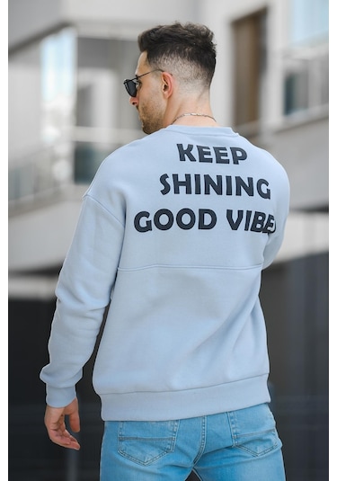 Oksit Trc 2719 Üç İplik Şardonlu Sırt Baskılı Bisiklet Yaka Oversize Erkek Sweatshirt 001