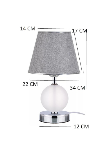 Kartopu Masa Lambası Metal Aksam Kumaş Başlık Yatak Başı Lambası Gri