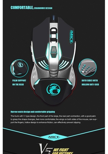 İmıce V5 Usb 7 Düğmeler 4000 Dpı Kablolu Optik Renkli Arka Işık Oyun Faresi Bilgisayar Pc Dizüstü Bilgisayar İçin Beyaz Diğer