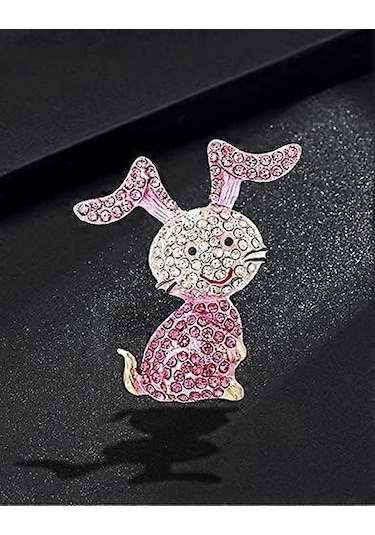 Kadınlar Kızlar Gençler İçin Pembe Tavşan Hayvan Broş Pin Altın Kaplama Sevimli Kristal Karikatür Tavşan Broşlar Yaka İğneleri Şanslı Dekor Elbise Aksesuarları Paskalya Ho Çok Renkli