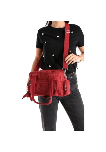 Omuz Çantası Çok Cepli Hafif Klinkır Kumaş 30 20 Cm Çapraz Askılı Postacı Çanta Kol Çantası Bordo