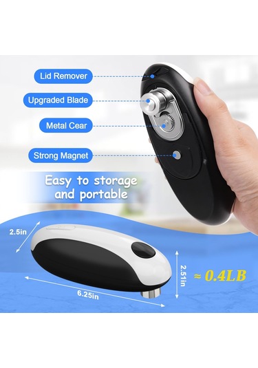 Springsun Usb Şarjlı Çelik Elektrikli Kutu Açıcı, Çok Boyutlu Kutuslara Uyumlu, Siyah-beyaz Model Siyah Ve Beyaz