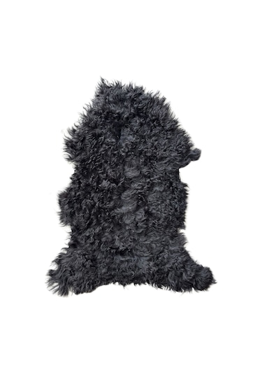 Gerçek Uzun Kıvırcık Tüylü Koyun Postu Siyah
