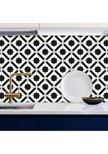 Mutfak Tezgah Arası Kendinden Yapışkanlı Folyo Kaplama Siyah Beyaz Fayans Desen 60cmx100cm