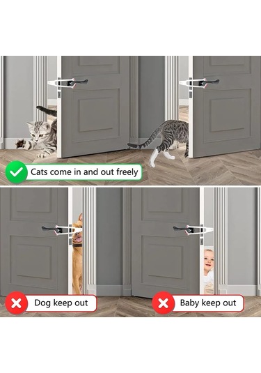 Xindoker Kedi Ve Köpekler İçin 4 Ayarlı Kapı Kilidi - Beyaz, Kolay Kurulum, Dayanıklı Malzeme