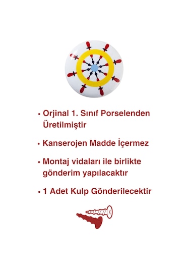 Porselen Gemici Dümeni Çocuk Odası Mobilya Kulbu - Tekli Düğme - Dolap Ve Çekmece Kulpu Çok Renkli