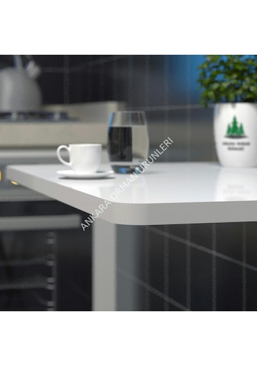 60X45 cm Oval Köşeli Açılır Kapanır Duvara Monte Raf Masa Beyaz