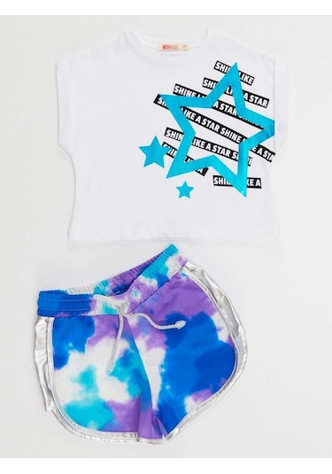 Denokids Mushi Mavi Yıldız Kız T-Shirt Şort Takım Mavi