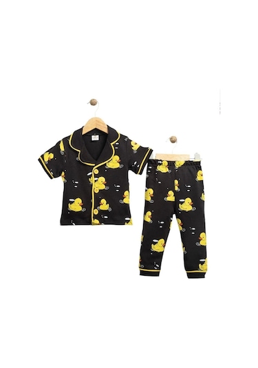 Ördek Baskılı Yazlık Pijama Takımı -1162 Siyah