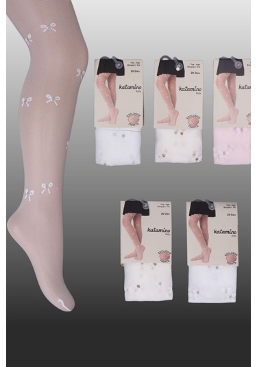 1'li Kız Çocuk İnce Kurdele Desenli Külotlu Çorap Pembe-1470 Pembe