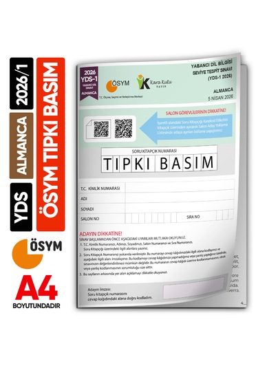 Yds Almanca 2026/1 Yabancı Dil Sınavı Ösym Tıpkı Basım Çıkmış Soru Deneme Kitapçığı E-yds Uygun
