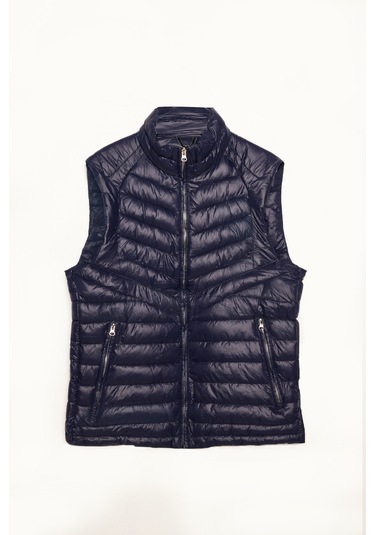 Erkek Standart Fit Dik Yaka Cepli Fermuarlı Lacivert Şişme Yelek-32598 Lacivert