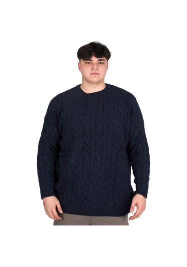 Mode Xl Büyük Beden Erkek Kazak Bisiklet Yaka Braıded 24211 Lacivert Lacivert