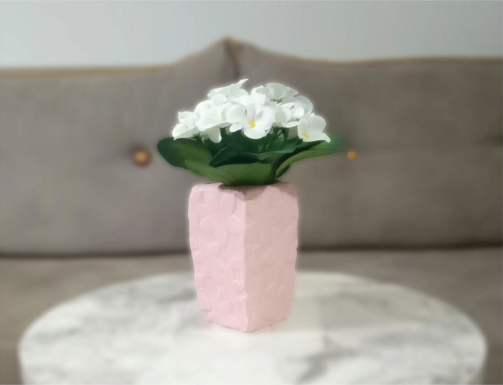 2 Adet Vazo Dahil,vazoda Çiçek,beyaz Yapay Çiçek,vazo Dekoratif Çiçekli Pembe 7x7x17cm Çok Renkli