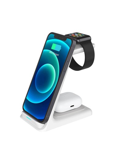 Honmex Beyaz 3'ü 1 Kablosuz Şarj Aleti: İphone, iOS Watch Uyumlu Ve Airpods İçin Çift Bobinli Hızlı Şarj - Qi Sertifikalı, Güvenli Ve Düzenli