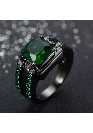 Yeşil Vintage Erkek Kadın Kristal Yeşil Yüzük Charm Siyah Altın Alyanslar Erkekler Kadınlar Için Punk Kare Zirkon Alyans 8 Yeşil