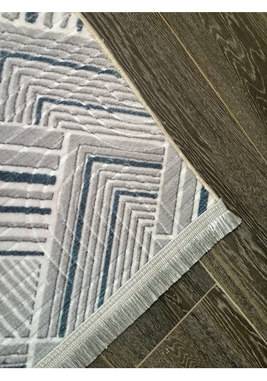 Konak Halı Modern Salon Halısı 3d Geometrik Desenli Gri Emboss Saçaklı Kaymaz Taban Açık Gri