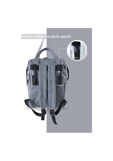 Tommybaby Anne Bebek Bakım Sırt Çantası Biberon Termoslu Sıvı Geçirmez Bebek Çantası Gri