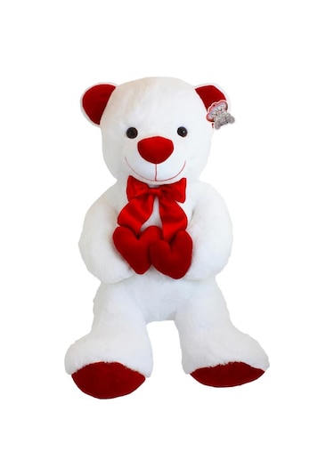 85 Cm Pelüş Ayı-Çift Kalpli-Bobo-Beyaz Değer 1-Değer 2