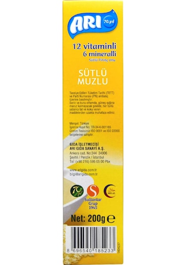 Arı 12 Vitaminli 6 Mineralli Sütlü Muzlu 6+ Ay Pirinç Unu 200 G