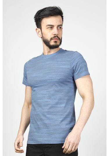 Cazador Erkek Bisiklet Yaka Tshirt 4014 İndigo 001