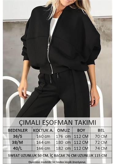 Neşeli Butik Kadın Penye 3 İplik Şardonlu Kumaş Eşofman Takımı Gts022 - Siyah Siyah