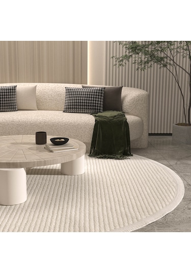 Cool Halı Vetrina 3601 Yumuşak Yuvarlak Kesme Yolluk Halı Makine Halısı Krem