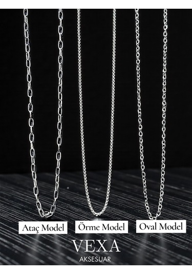 3 Lü Zincir Kolye Seti Ataç, Örme Ve Oval Model Özel Kutulu Hediyelik Set Gümüş
