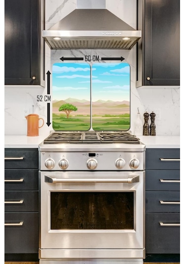 Afrika Savanı 2' Li 30X52 CM Cam Cam Ocak Arkası Koruyucu