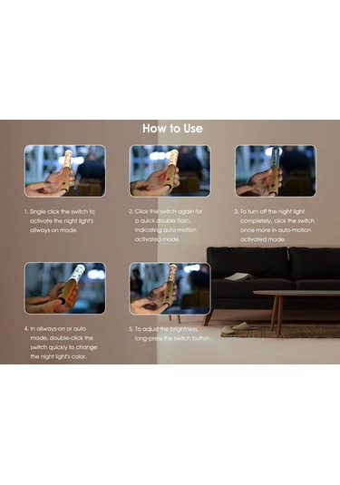 Monyee Ahşap Usb Şarjlı Hareket Sensörlü Led Lambası - 3 Renk Ayarı 3000-6000k - Odun Kabinet/entrance Gece Lambası - Kolluklu Kullanım Beyaz