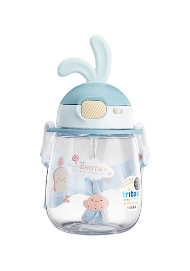 Shotay St 7008 600ml Mavi Kulaklı Tritan Pipetli Askılı Matara