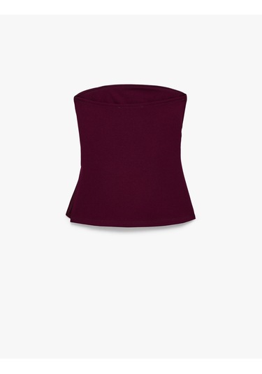 Koton Slim Fit Drape Detaylı Straplez Top Bordo 6sak10192ek