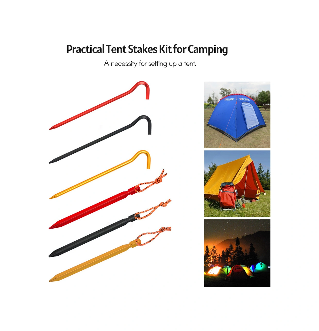 Neevoyu Kamp Çadırı Alüminyum Toprak Çivi 6 Adet - Dayanıklı, Hafif, Dökülme Engeli - Kırmızı 7 Tipi + Depolama Çantası Kırmızı